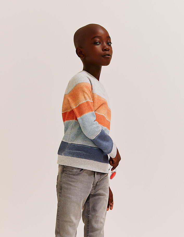 Boys’ medium grey marl, orange stripe sweatshirt  - IKKS