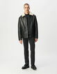 Blouson aviateur noir en cuir sherpa amovible Homme-6