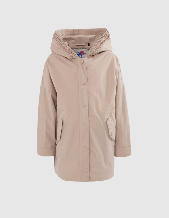 Girls' beige trench coat with decorative detail on hood - IKKS