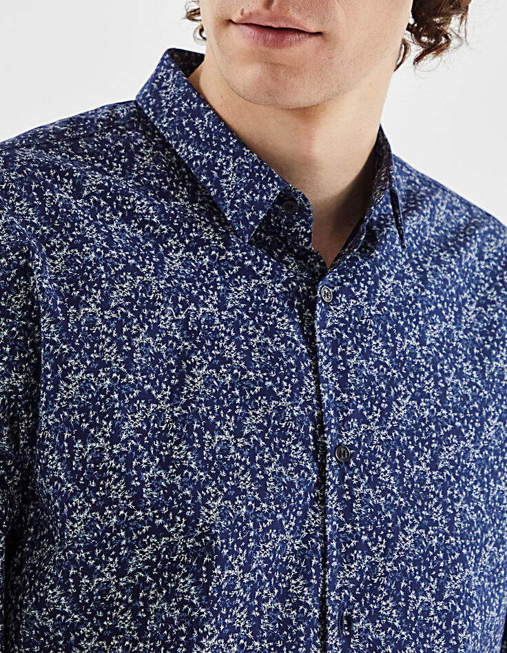 Camisa SLIM azul oscuro estampado vegetal Hombre-4 Camisa SLIM azul oscuro estampado vegetal Hombre-4