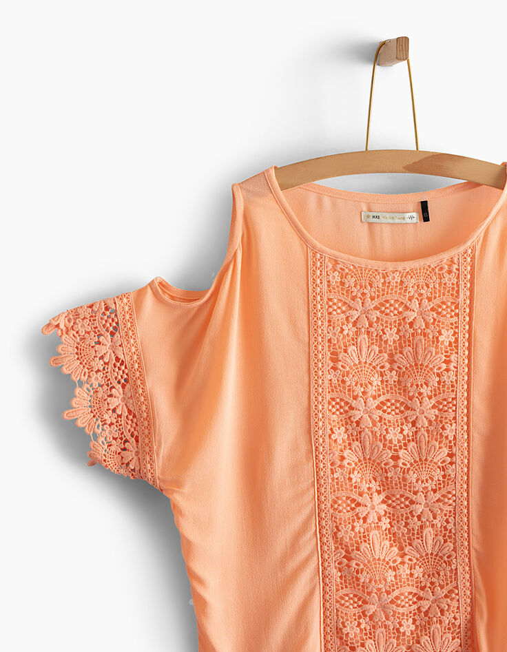 Blouse corail à manches volantées fille-2