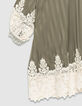Robe ample kaki rayures bord&eacute;e dentelle Femme-7