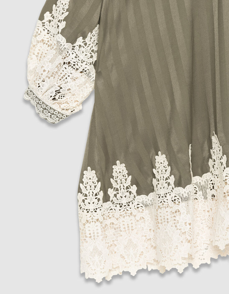 Robe ample kaki rayures bord&eacute;e dentelle Femme-7