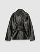 Blouson noir oversize cuir grain&eacute; esprit motard Femme-7