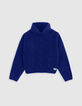 Pull bleu col roulé tricot à torsades fille-1