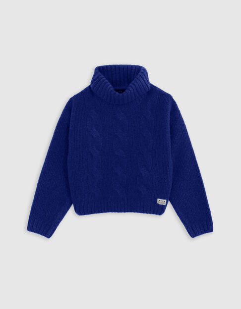 Jersey azul de cuello alto y punto por cable para niña - IKKS