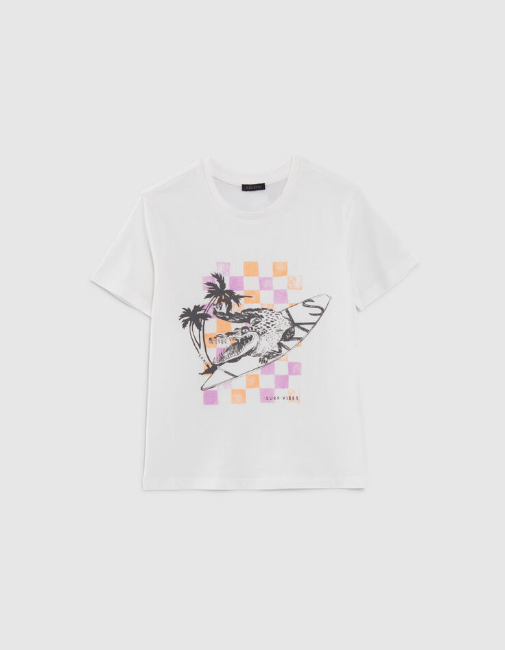 Camiseta blanca cocodrilo surfista niño-1