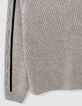 Pull gris chiné tricot côtelé lurex bicolore manches fille-2