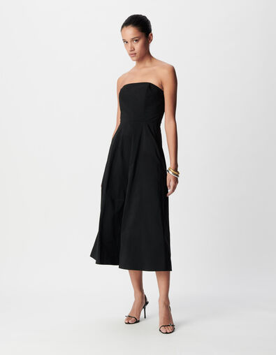 Mujer vestido negro de tafet&aacute;n sin tirantes - IKKS