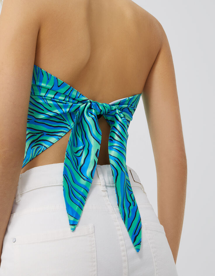 Bustier-foulard turquoise à imprimé zébré Femme-2
