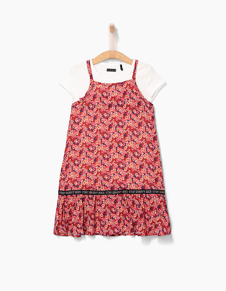 Vestido 2 en 1 naranja con flores y camiseta niña-2