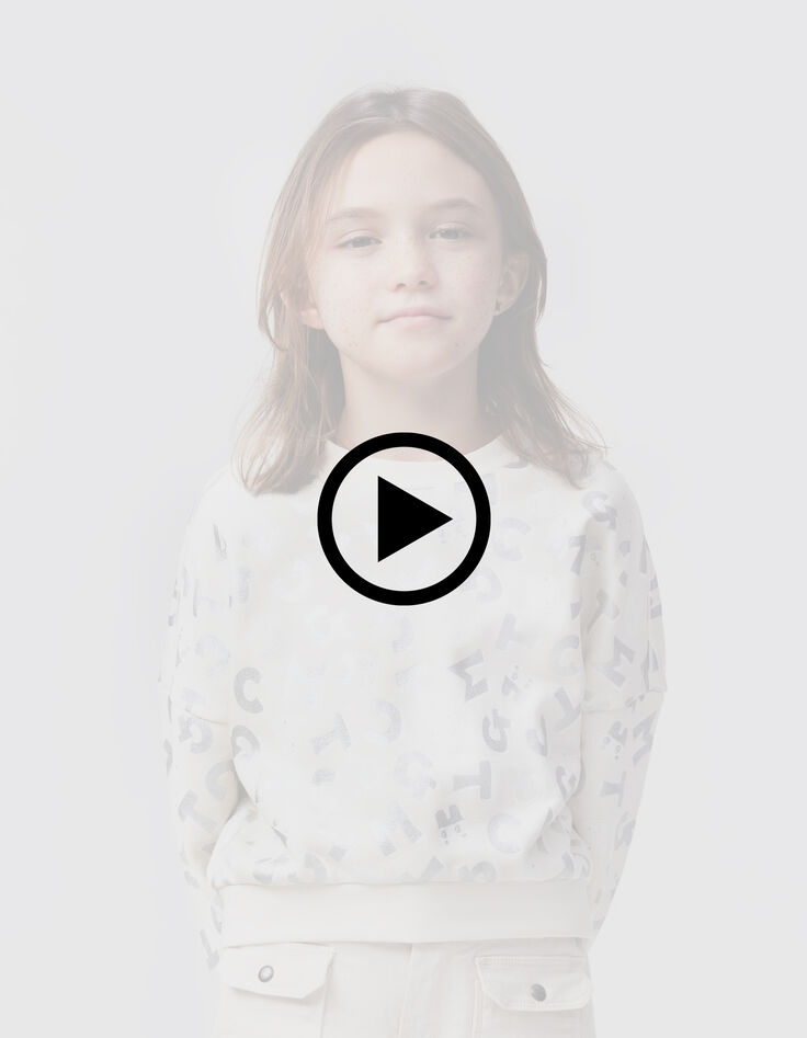 Girl's ecru sweatshirt with metallic letters TAMAGOTCHI-7