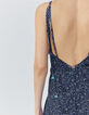 Lange marine jurk print blauwe bloemen Dames-5