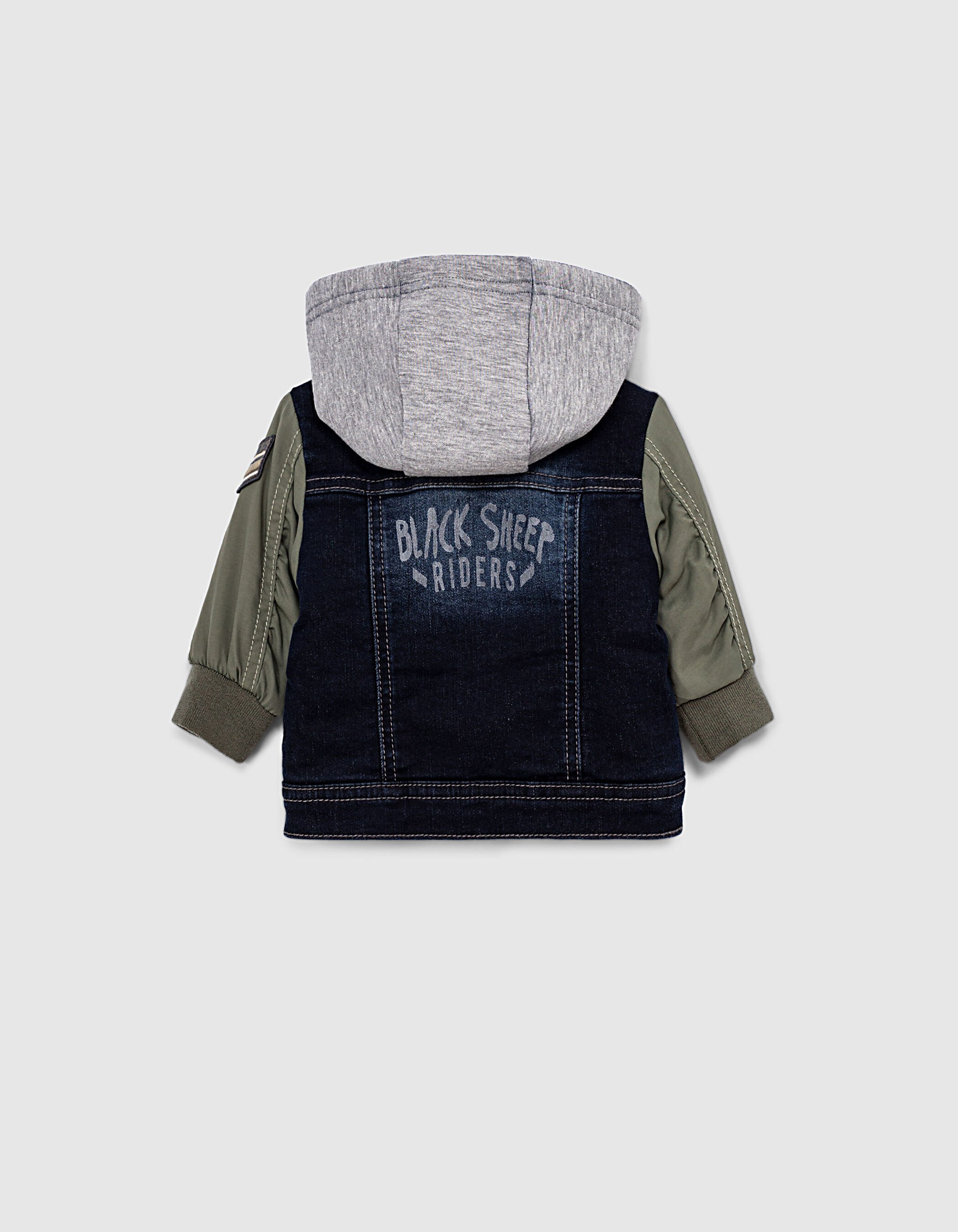 Veste en jean rinse a manches nylon et capuche bebe garcon IKKS