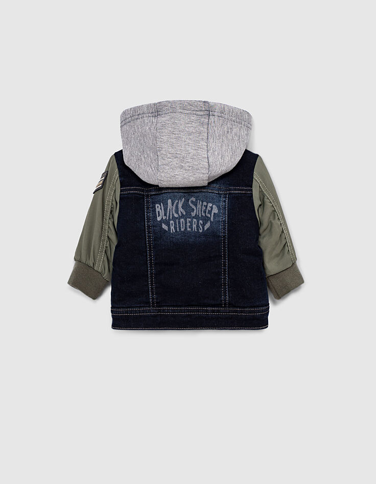Veste en jean rinse à manches nylon et capuche bébé garçon-6