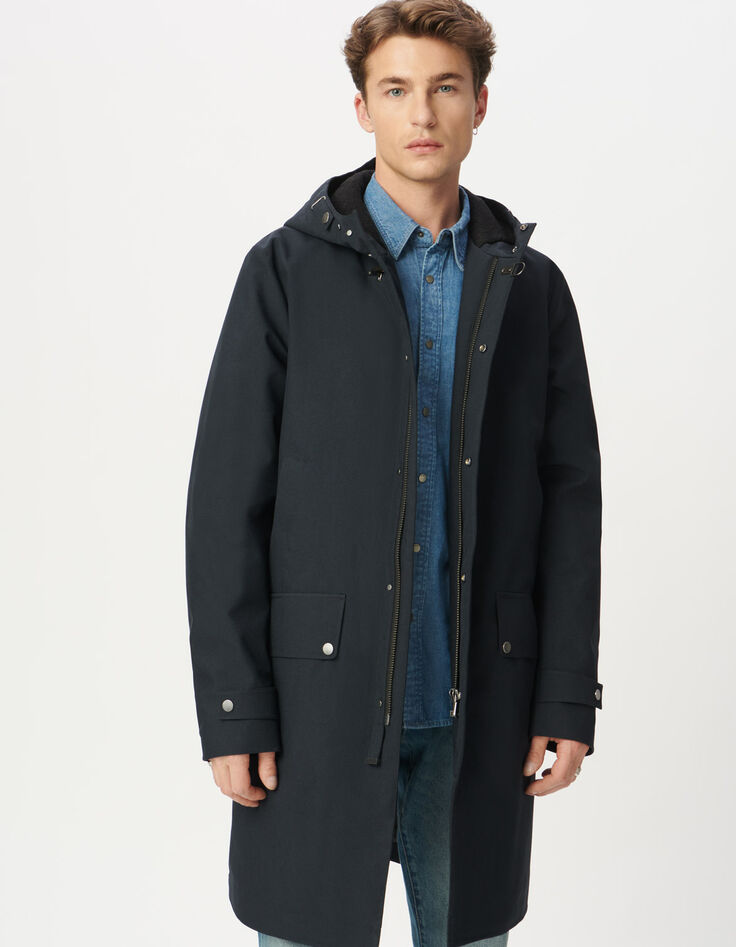 Men&rsquo;s navy mid-length hooded parka-2