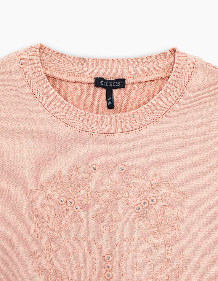 Baby girls' powder pink embroidered skull sweatshirt-4 Baby girls' powder pink embroidered skull sweatshirt-4