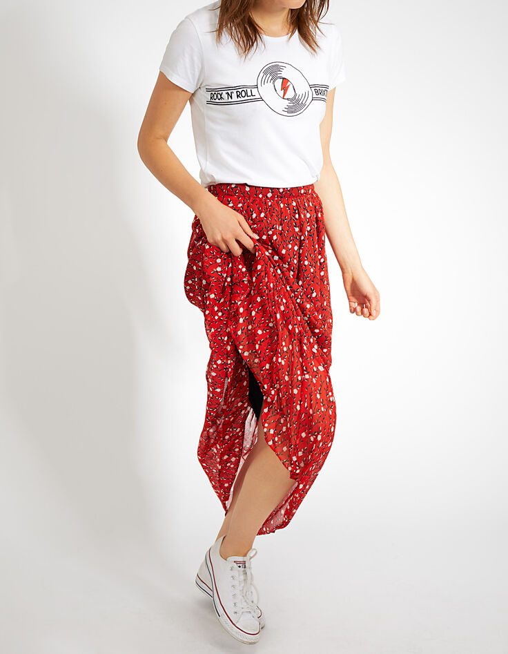 Falda larga rojo cornalina estampado flores I.Code-5