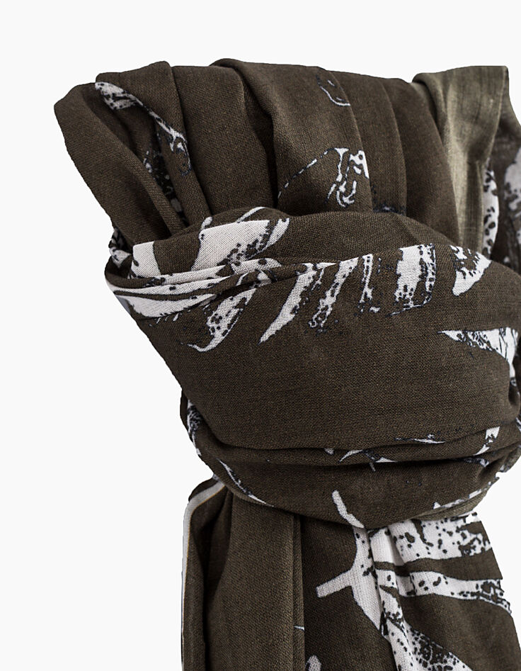 Women’s tropical print on khaki cotton modal scarf-3