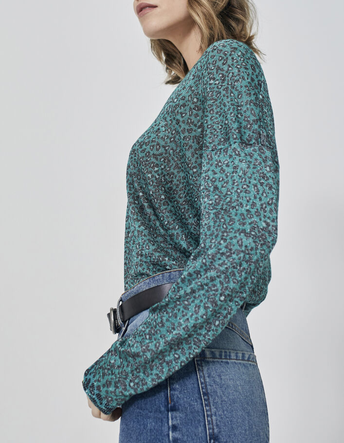Pull vert en tricot motif léopard lurex Femme  - IKKS