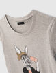 Graues M&auml;dchen-T-Shirt mit Hase mit Telefon-5