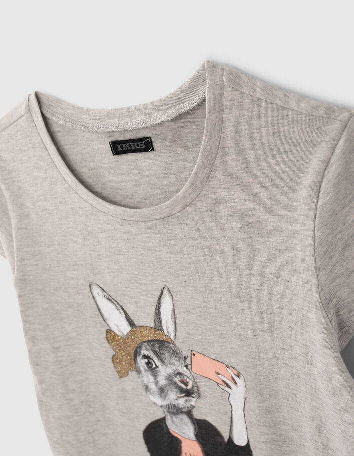 Girls’ grey rabbit with phone image T-shirt - IKKS