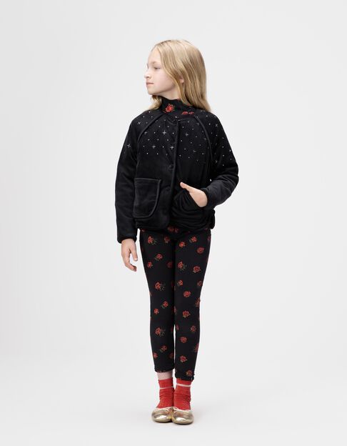 Girls’ black quilted embroidered velvet cardigan - IKKS
