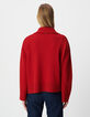 Rode jacquard trui met tartan en col dames-3