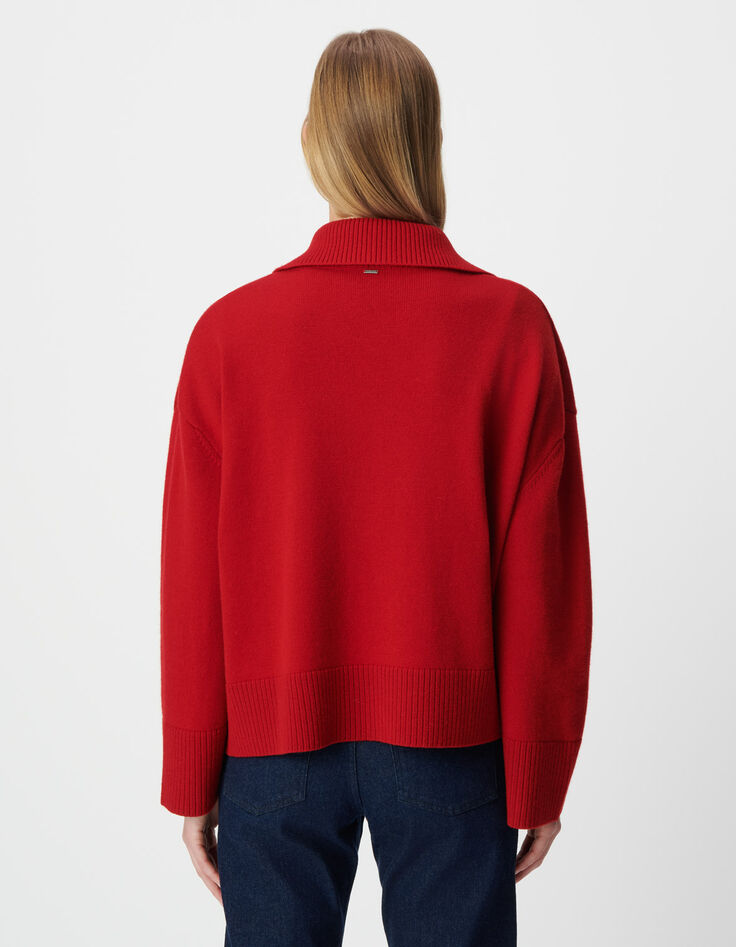 Rode jacquard trui met tartan en col dames-3