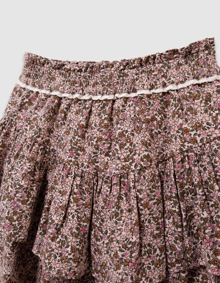 Girls’ pink short skirt with autumn flower print-3 Girls’ pink short skirt with autumn flower print-3