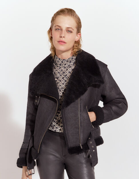 Women’s black mid-length Pure Edition shearling coat