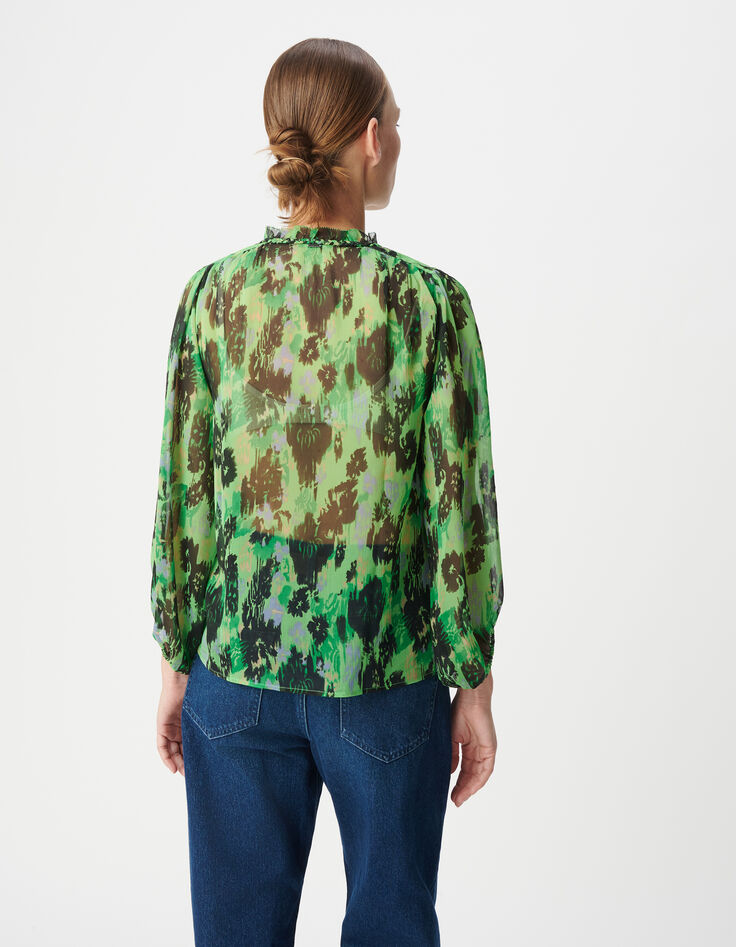 Blouse verte polyester recyclé imprimé abstrait Femme-3