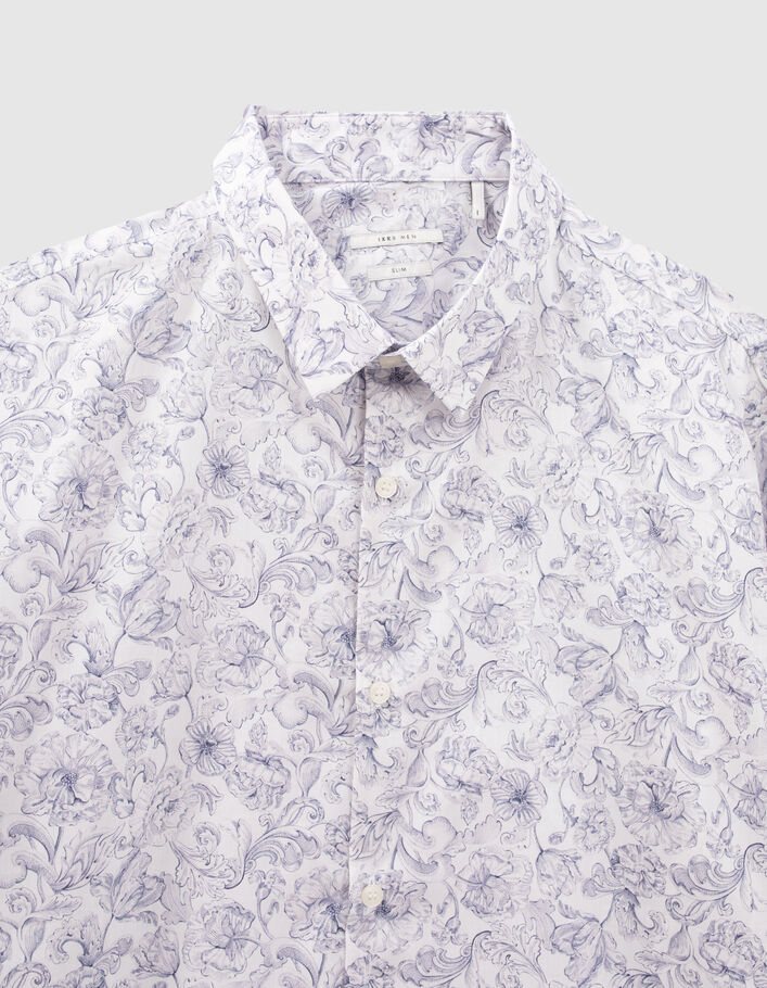 Men’s white Liberty fabric SLIM shirt with blue flowers