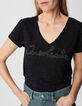 Women's navy lurex micro-bead embroidered message tee-shirt-4