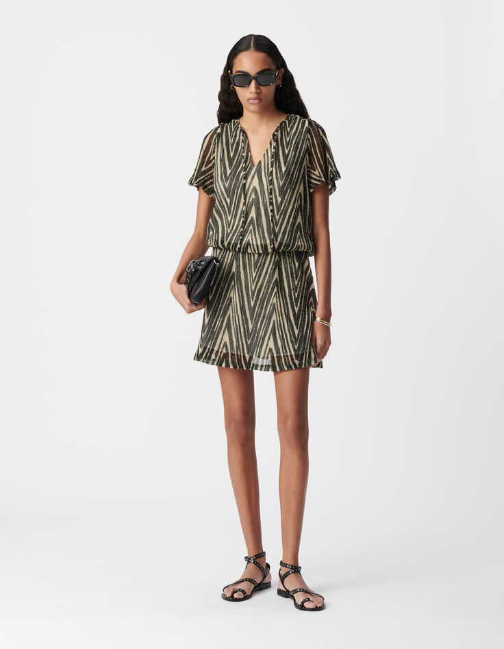 Robe noire motif chevrons dorés Femme-1