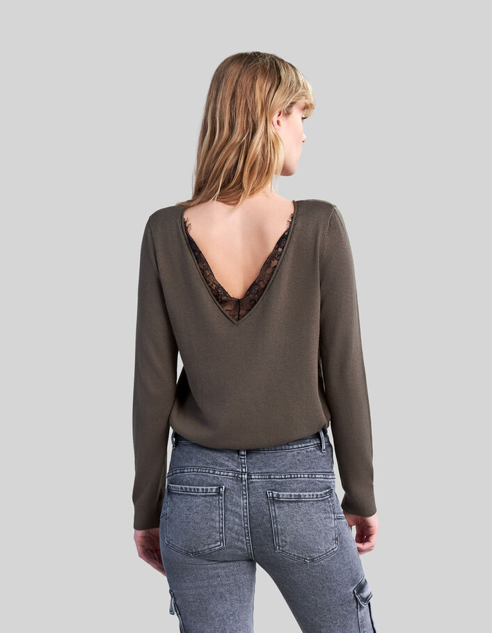 Women’s khaki lace front/back neck sweater - IKKS