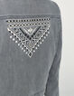 Women’s grey denim jacket embroidered on back-4