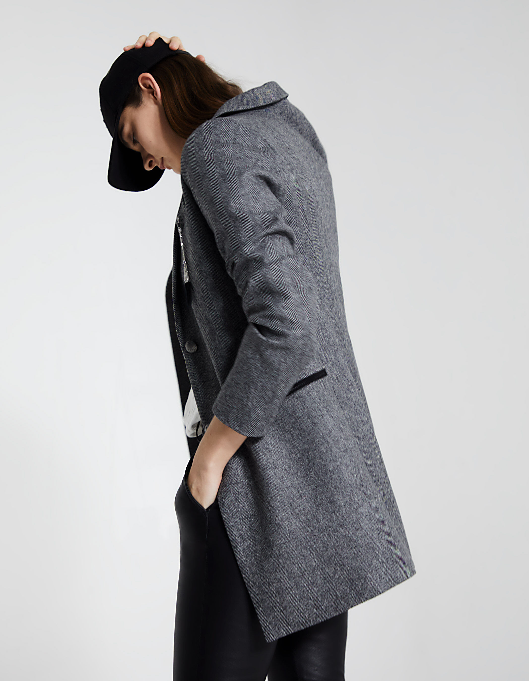 Manteau city motif chevrons en majorite laine bijou femme