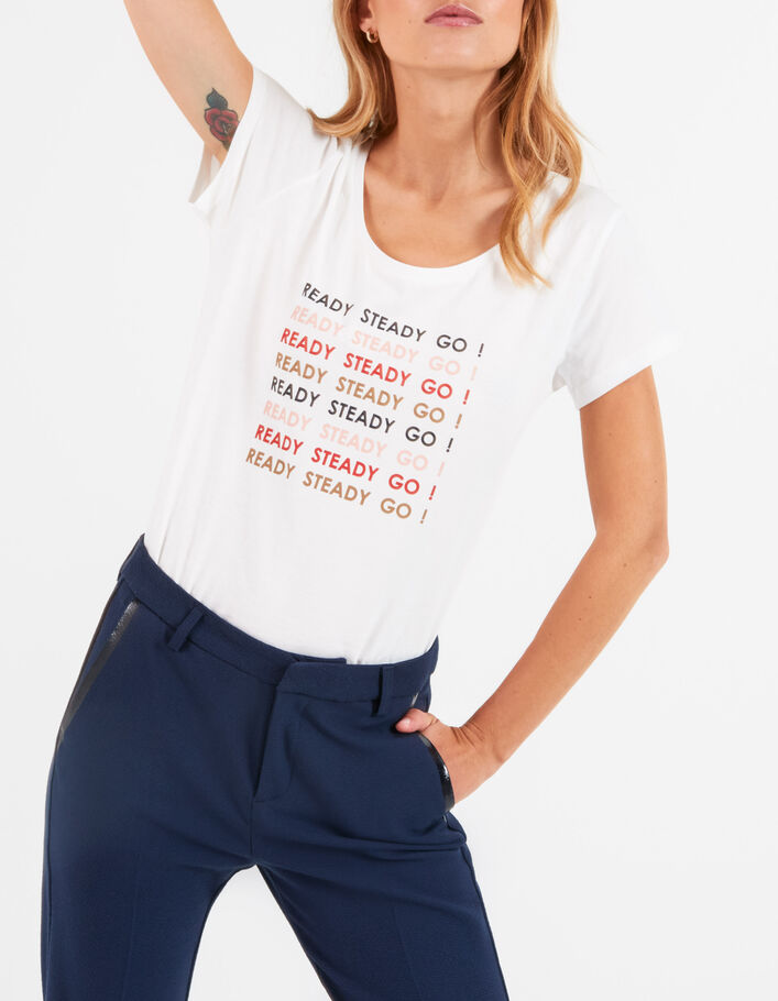 Gebroken wit T-shirt bio gekleurde tekst I.Code  - I.CODE