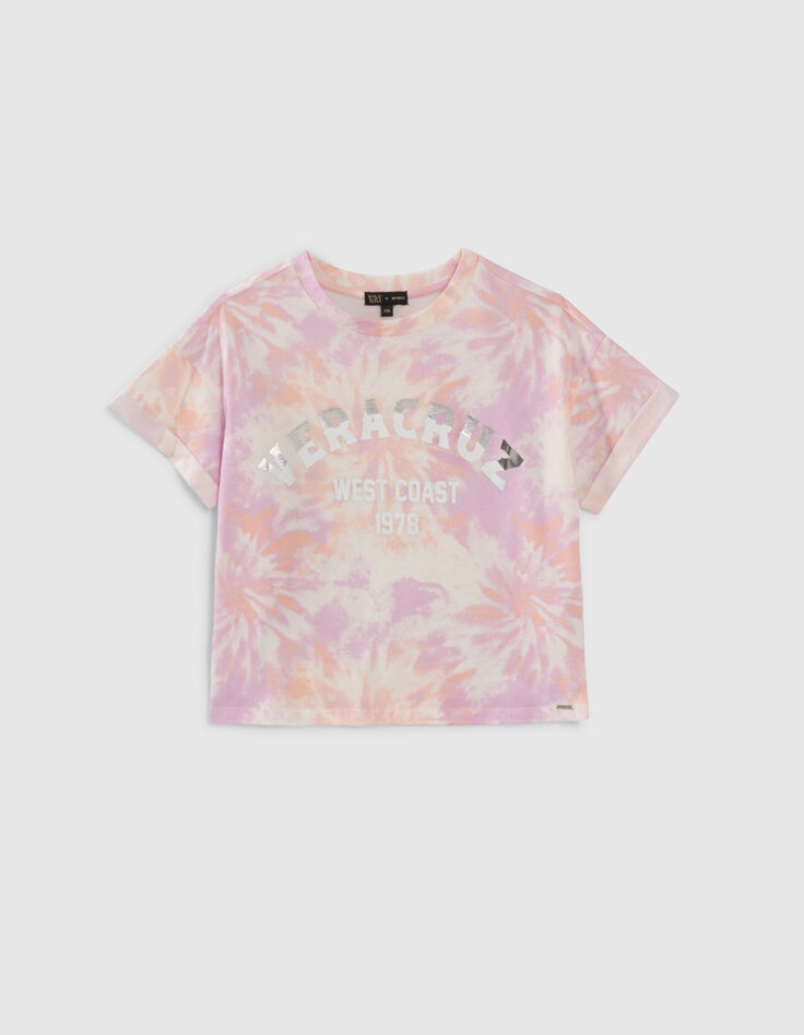 Wei&szlig;es M&auml;dchen-T-Shirt mit Tie-and-Dye-Effekt-1