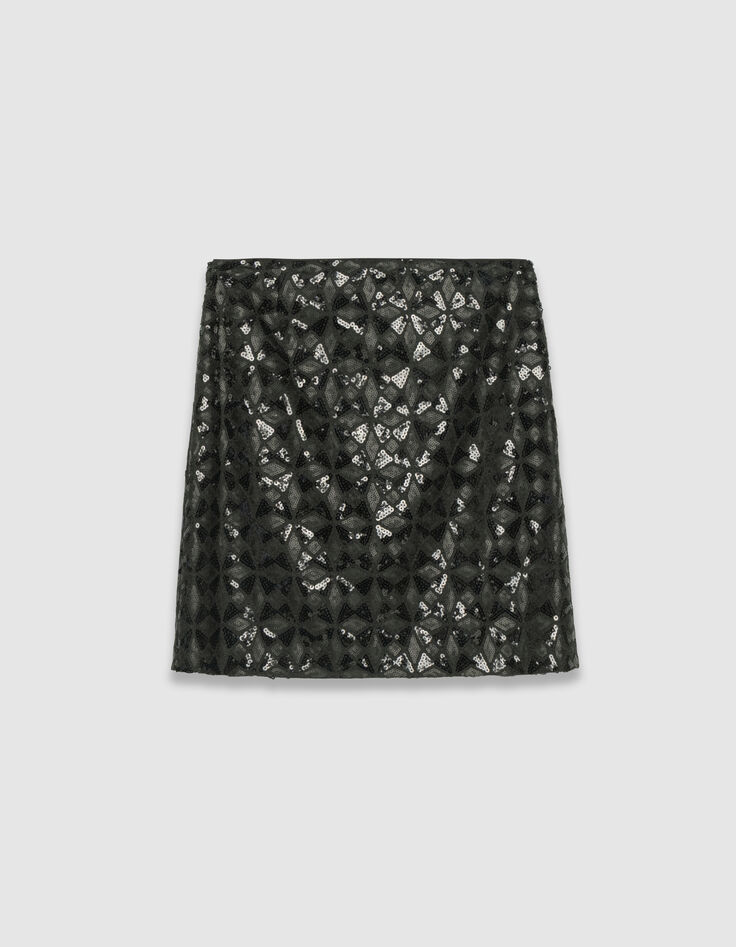 Jupe noire broderies sequins graphiques Femme-5