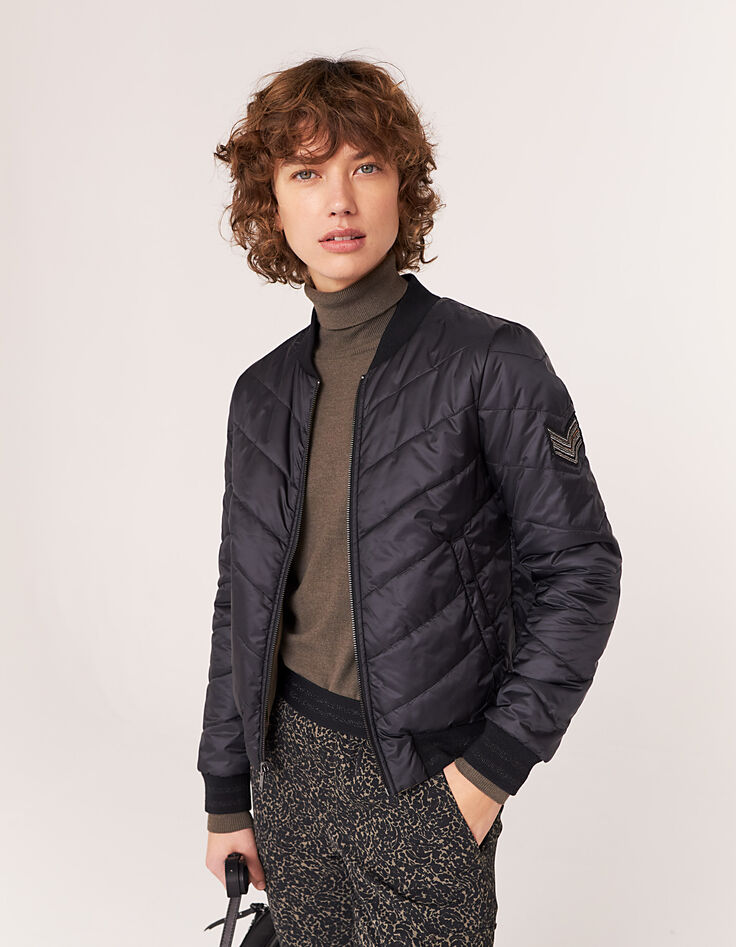 Women’s nylon satin reversible short bomber jacket-3