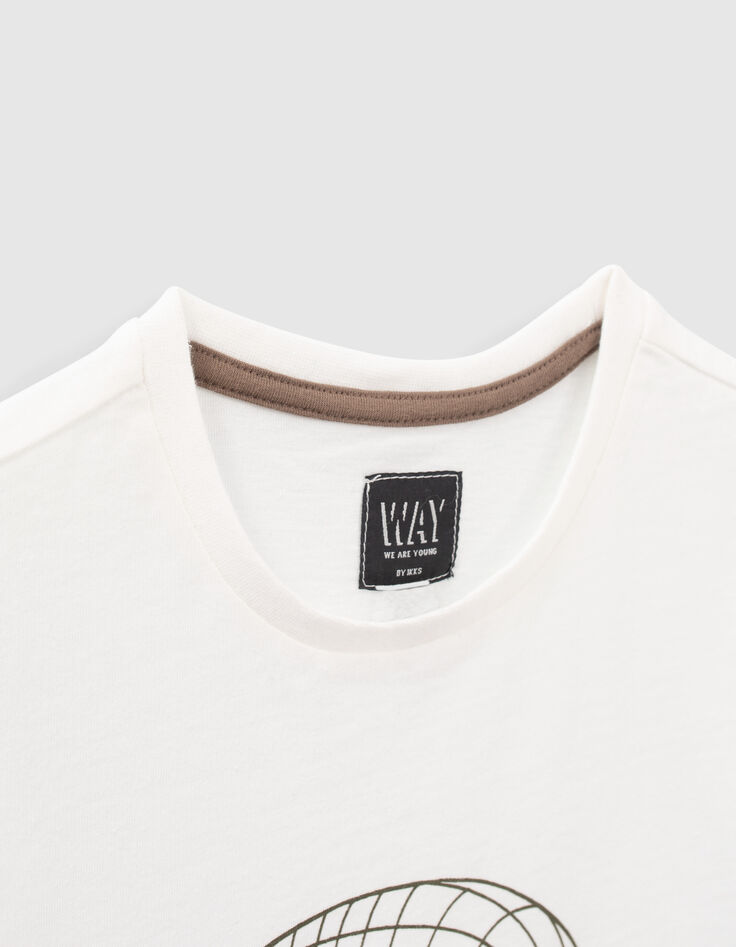 Wit T-shirt bio met doodshoofd 3D-effect jongens-4