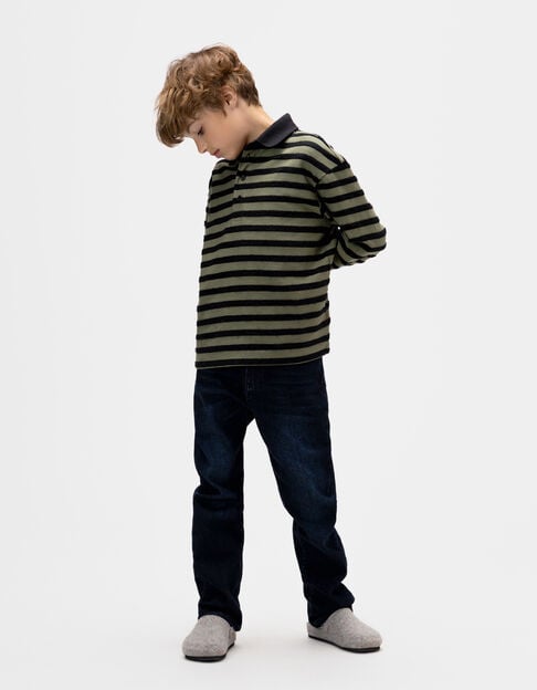 Polo manches longues kaki rayures velours noires garçon - IKKS