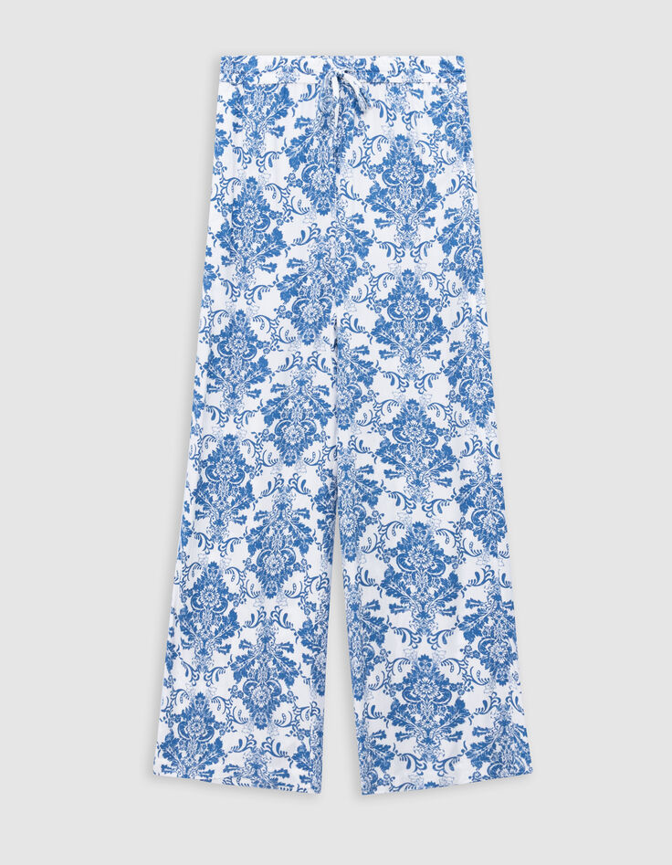 Dames LENZING™ ECOVERO™ blauwe broek met aardewerk print-4