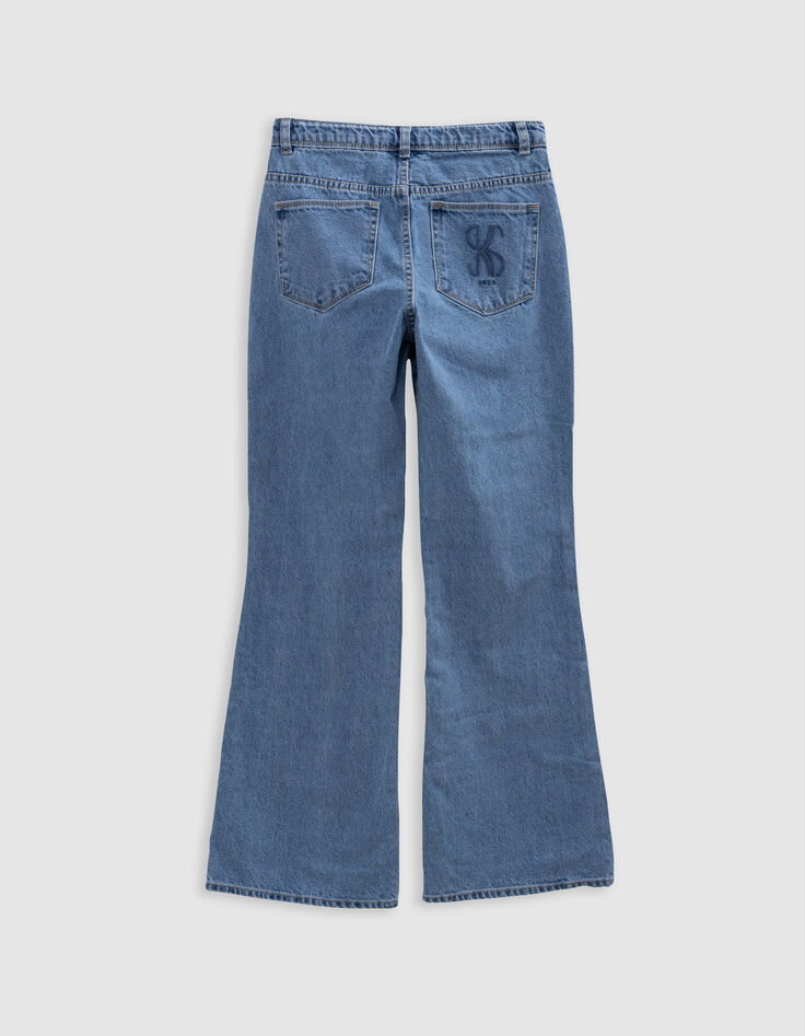 Jean FLARE bleu Waterless broderie poche dos fille-6