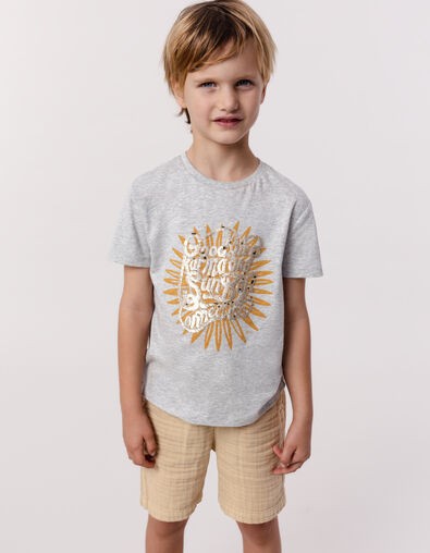 Camiseta gris algodón print y bordados lentejuelas niño - IKKS