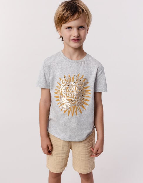 T-shirt gris coton bio print et broderies sequins garçon - IKKS