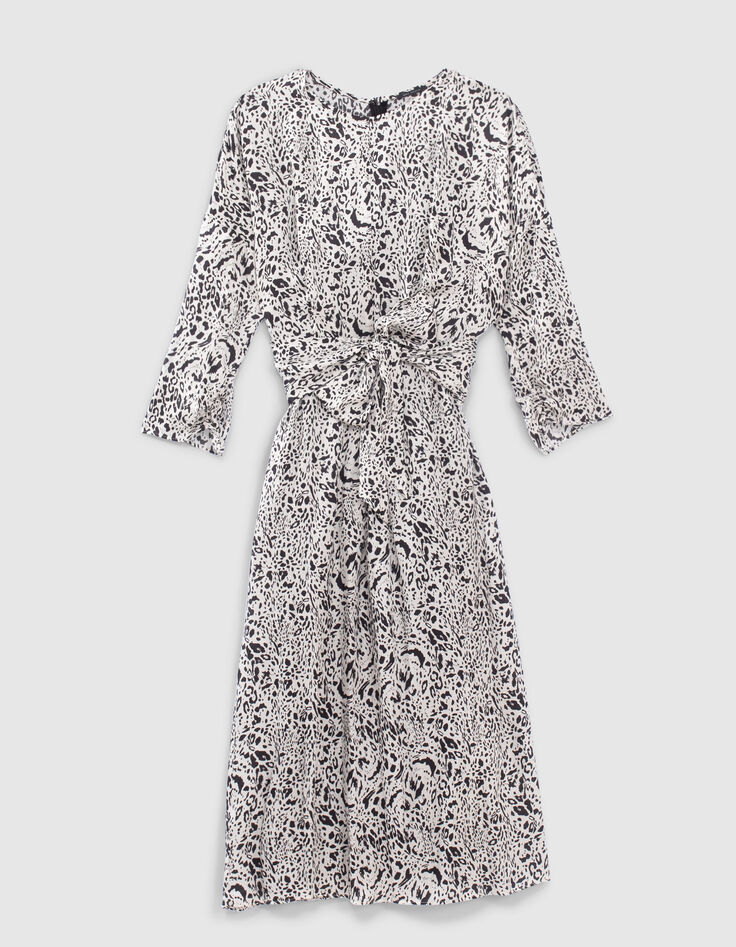 Gebroken witte midi-jurk, dierenprint Dames-6