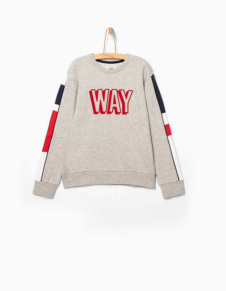 Sweat gris chiné moyen WAY velours rouge garçon -2